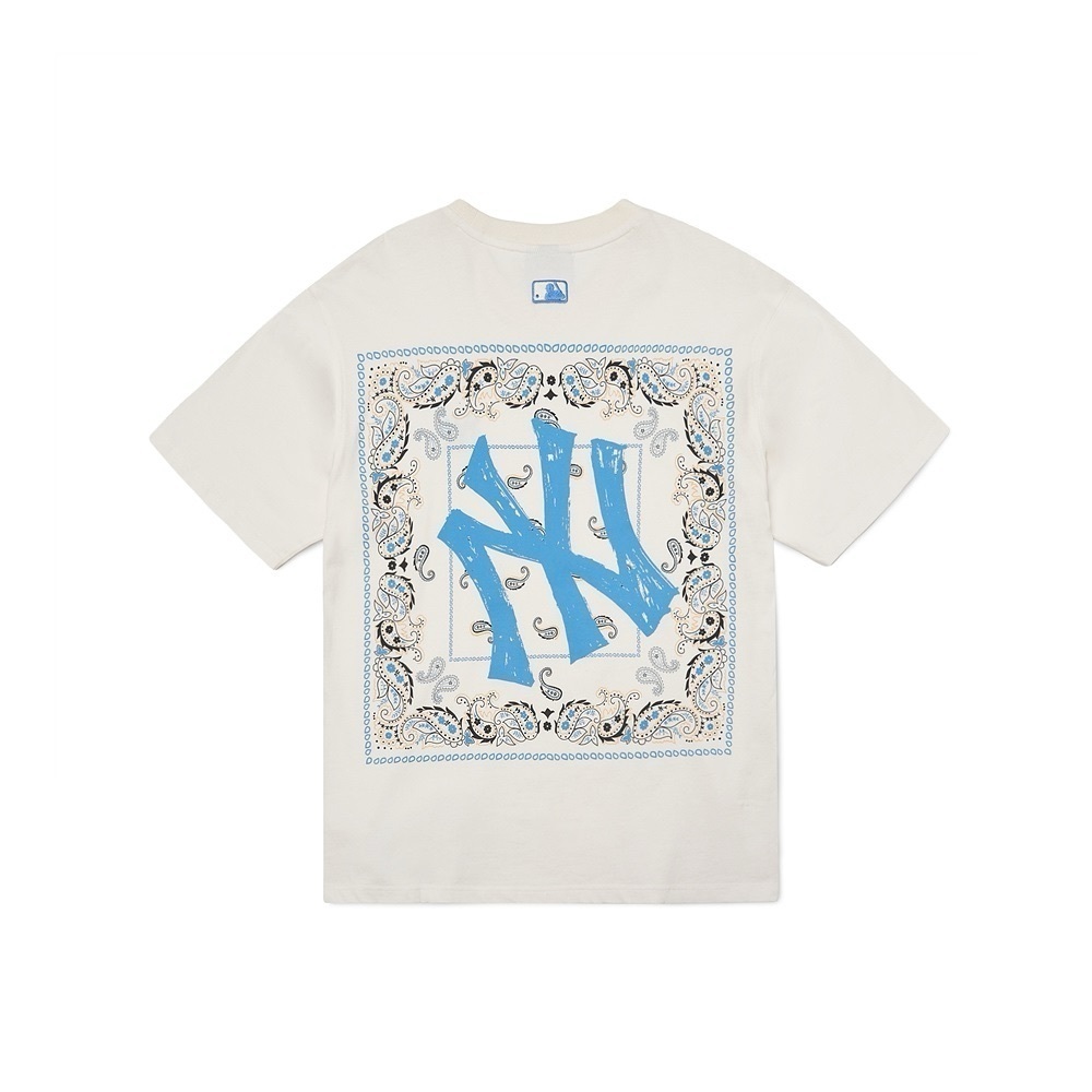 MLB NY Yankees White/Blue Paisley Graphic Logo Tee L
